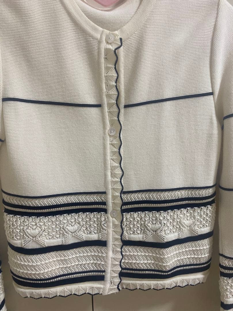 フォクシーブティック⭐︎配色ガーディガンFOUETTE 38 レース編みニット