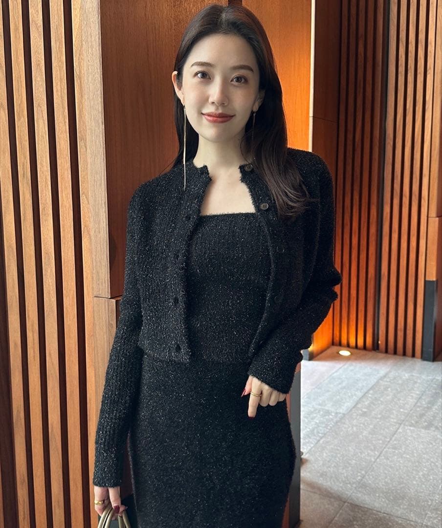 anuans アニュアンス ラメニットアンサンブル 黒 ブラック ラメニット