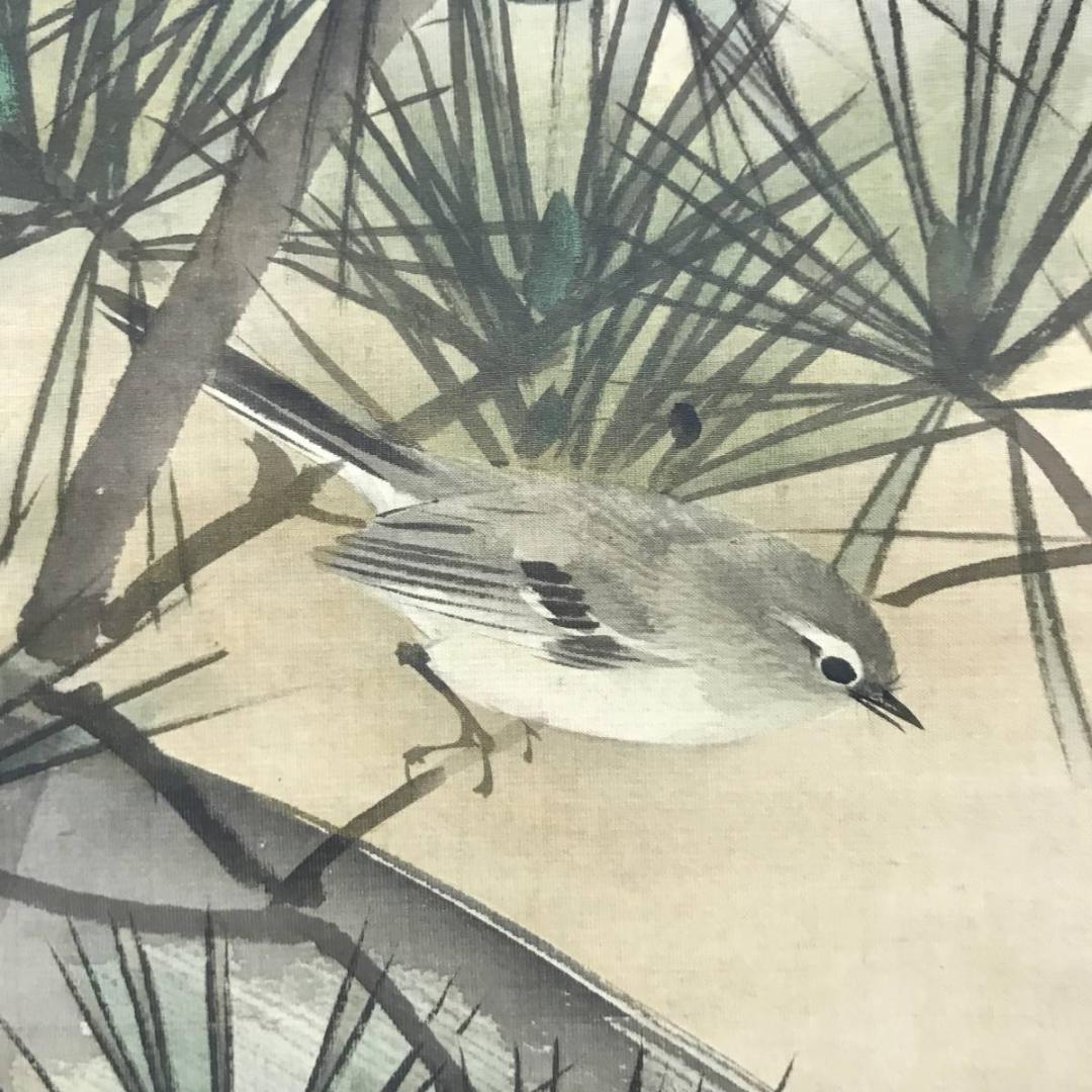 【真作】渡辺南岳/日ノ出若松小禽図/松図/正月掛/掛軸/名家伝来/AC-56
