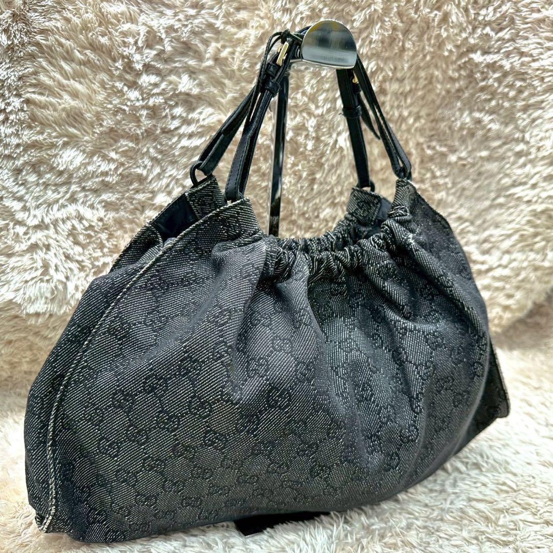 【美品】グッチ ハンドバッグ キャンバス シェリーライン GG グレー