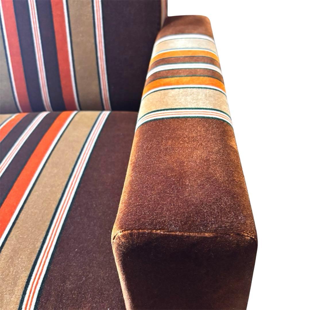 【レトロ】モケットストライプ　ソファ　チェア　1人掛　たのメル便