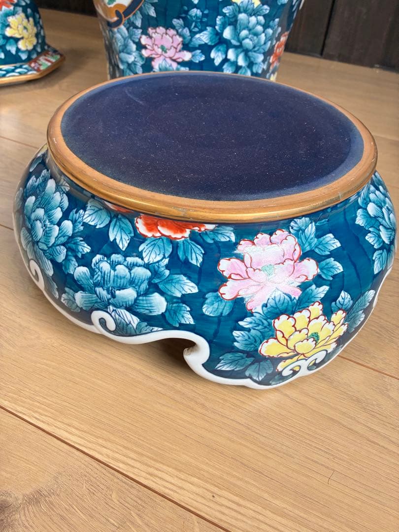 有田焼 特大 染付 牡丹孔雀図 飾壷 光右衛門作 三段壷 置物　約100cm