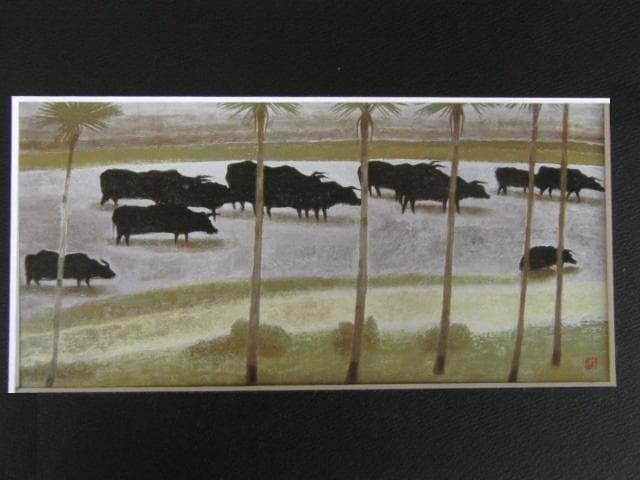 秋野不矩、【帰牛】、希少な額装用画集より、新品額装付、状態良好