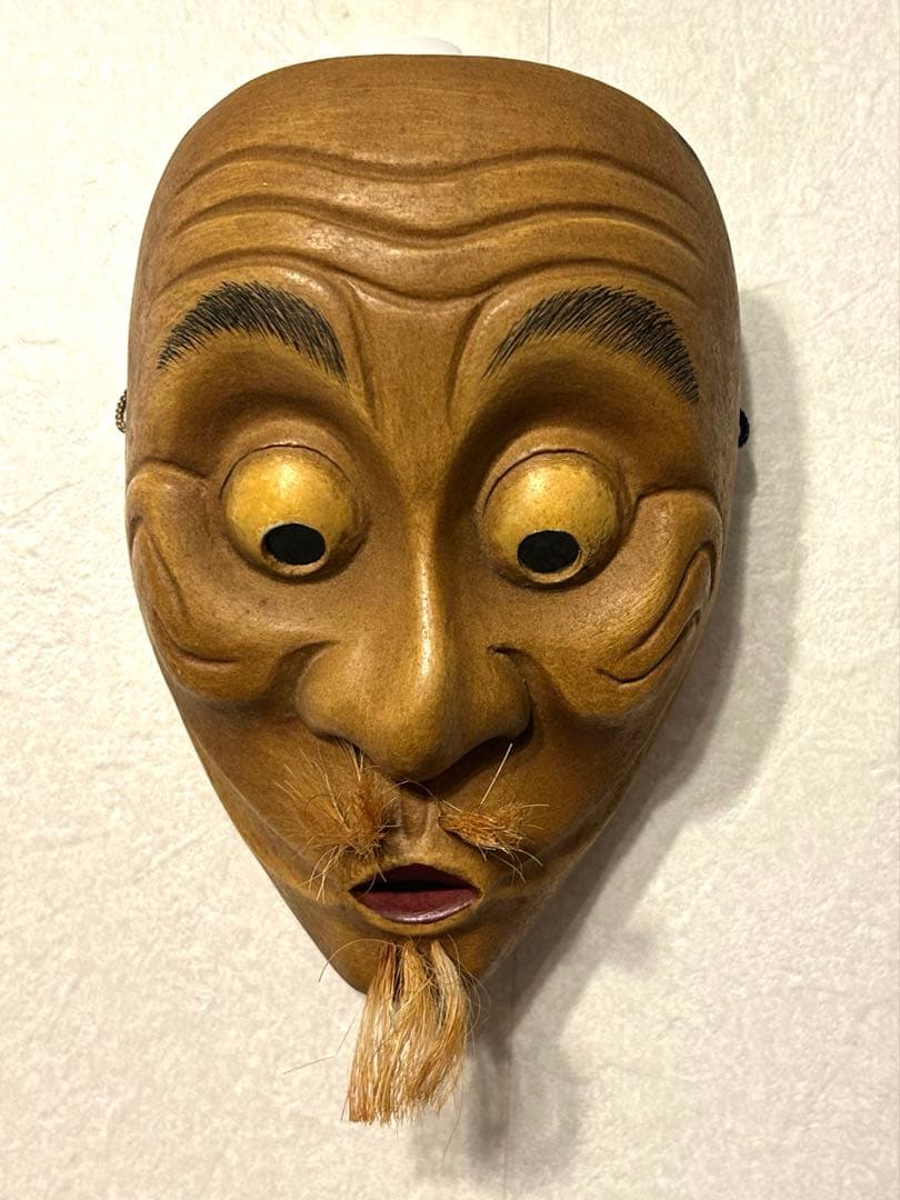 狂言面 空吹 うそぶき 木彫り面