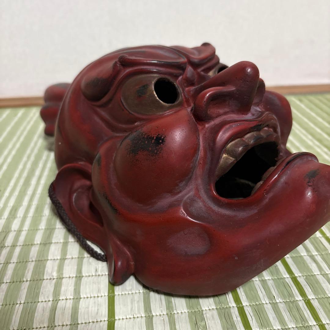 お面　能面　神楽面　仁王　仏具　鬼　男　赤　工芸品　渦　金剛力士　壁掛け　置物