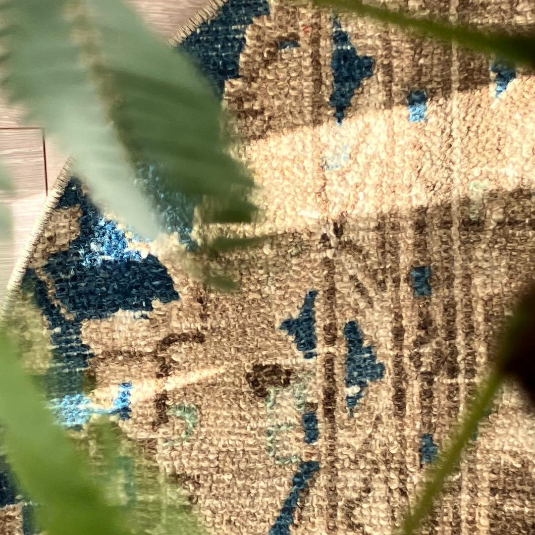 75×88✳︎楕円ラウンド　ブラウン　ブルー　パッチワーク　トルコヴィンテージラグ