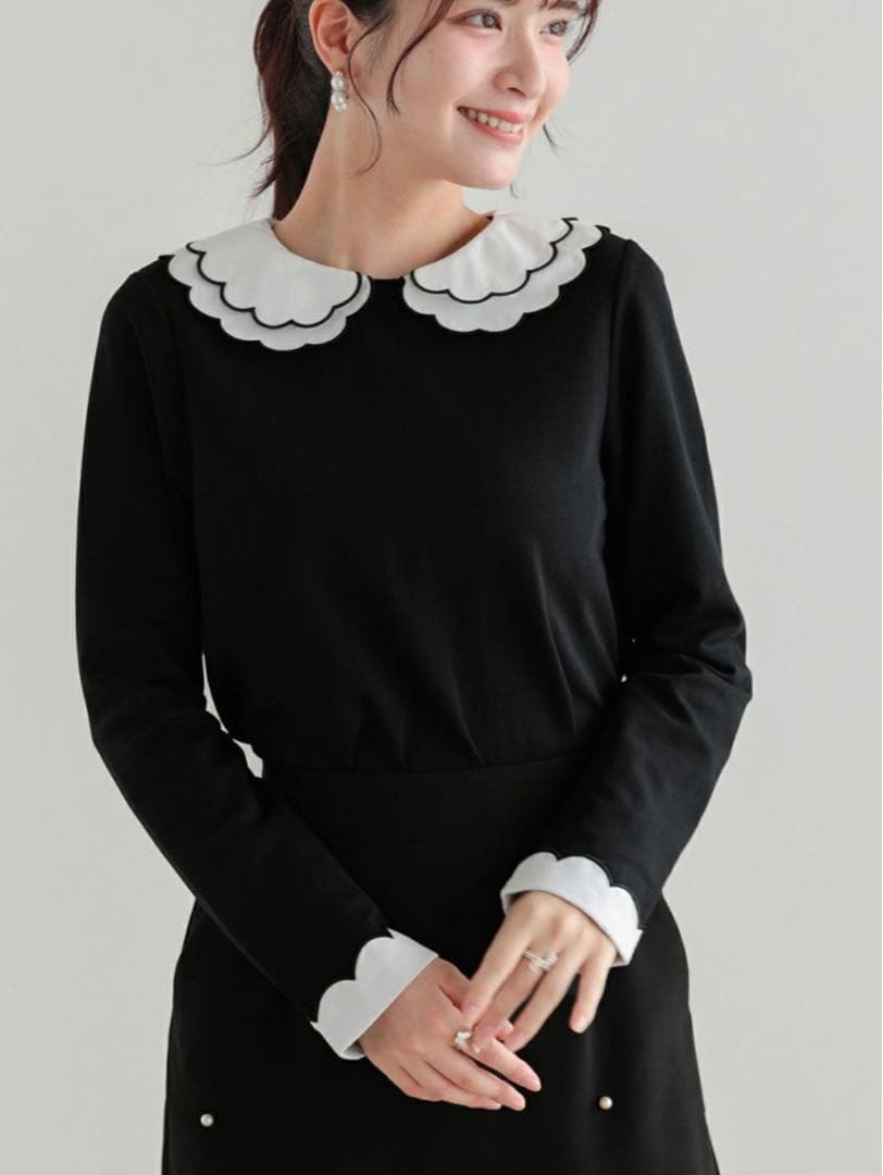 fitmore 刺繍ダブルカラーレイヤードロングスリーブトップス