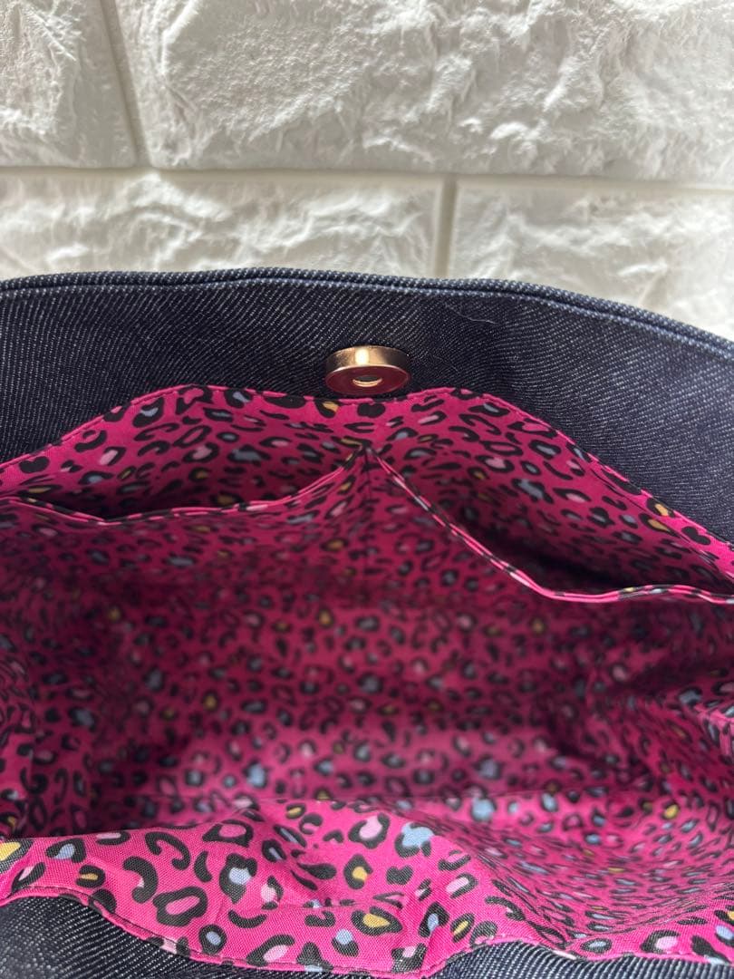 ゆ*ら様 コヤンイサムチョン　ハンドメイド　トートバッグ　デニム　ヒョウ柄ジョー