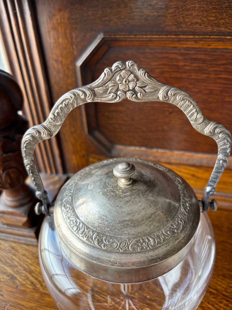 フランスアンティーク ビスケットジャー　蓋付