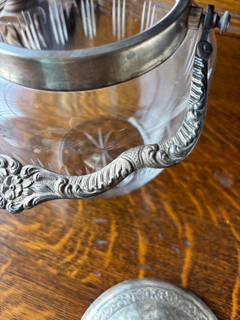 フランスアンティーク ビスケットジャー　蓋付