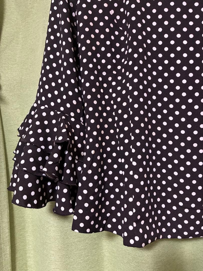 フラメンコ衣装　トップス　ブラウス 　ダークブラウン×白水玉　サイズL