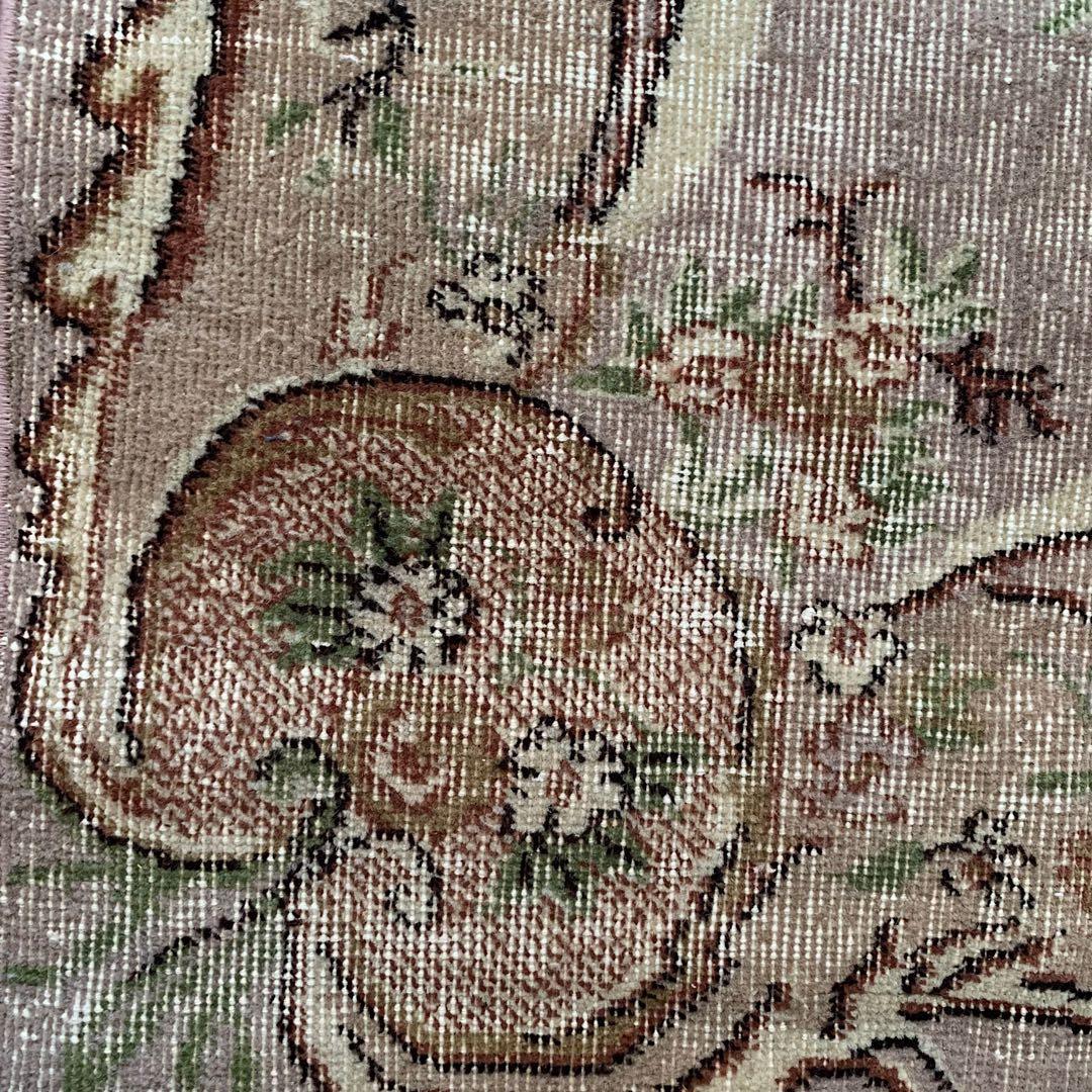 超大判　薔薇　モーヴグレー　241×144 シャビー　トルコ　ヴィンテージラグ