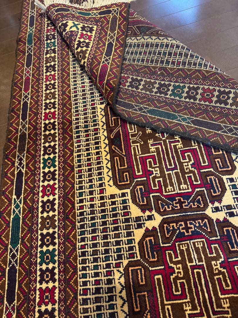 手織りダブルノット バルーチ族織トライバル絨毯　アフガンウール163×85cm