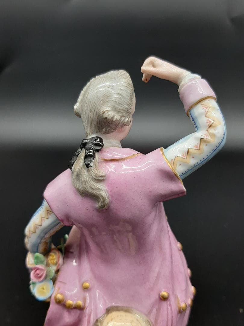 美品古マイセン／アシエ1768年『花摘みの男』大型フィギュリン美品1級品ボタン剣