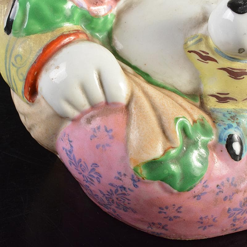 中国　景徳鎮　粉彩　布袋唐子像　置物　V　R7372