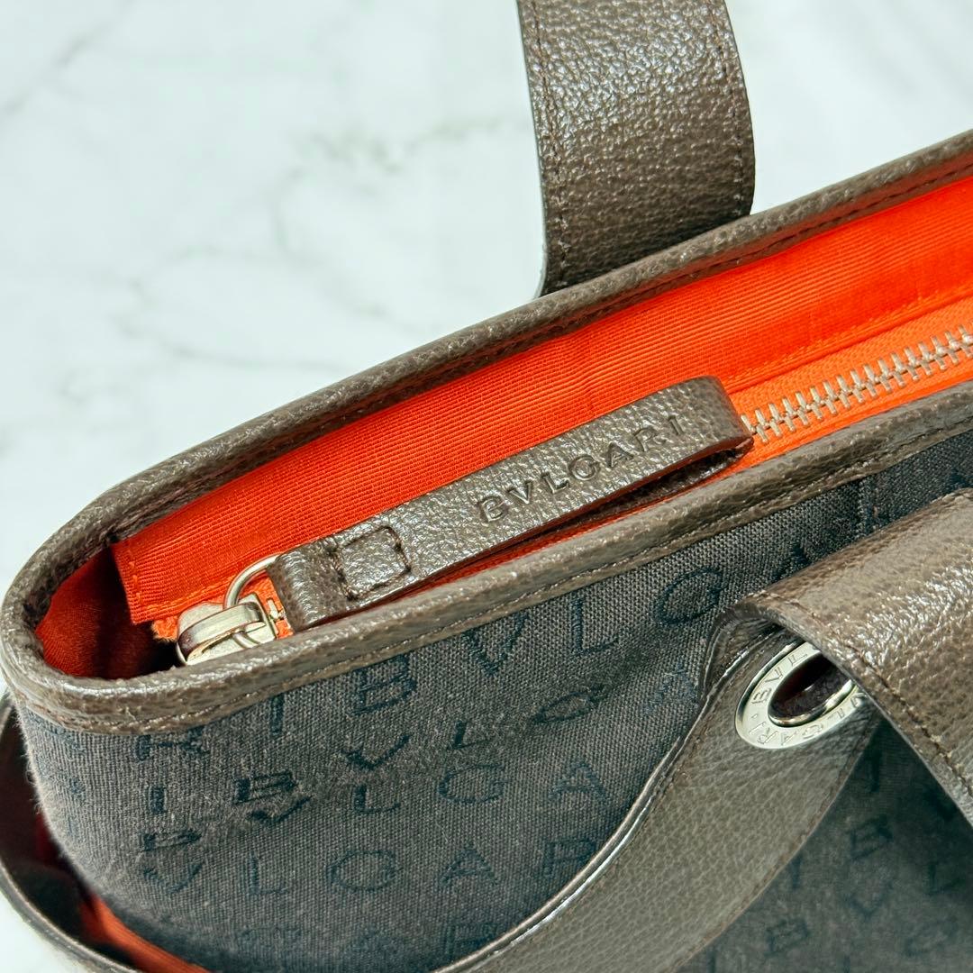 【美品】 BVLGARI ロゴマニア レザーハンドル トート ショルダーバッグ