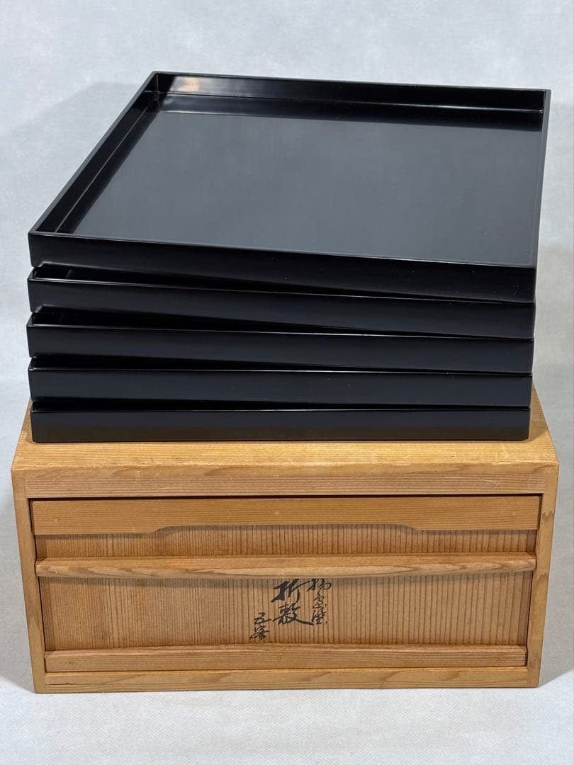 輪島塗　天然木　石昌斎作　折敷五客　美品　共箱　茶道具　懐石道具　送料込