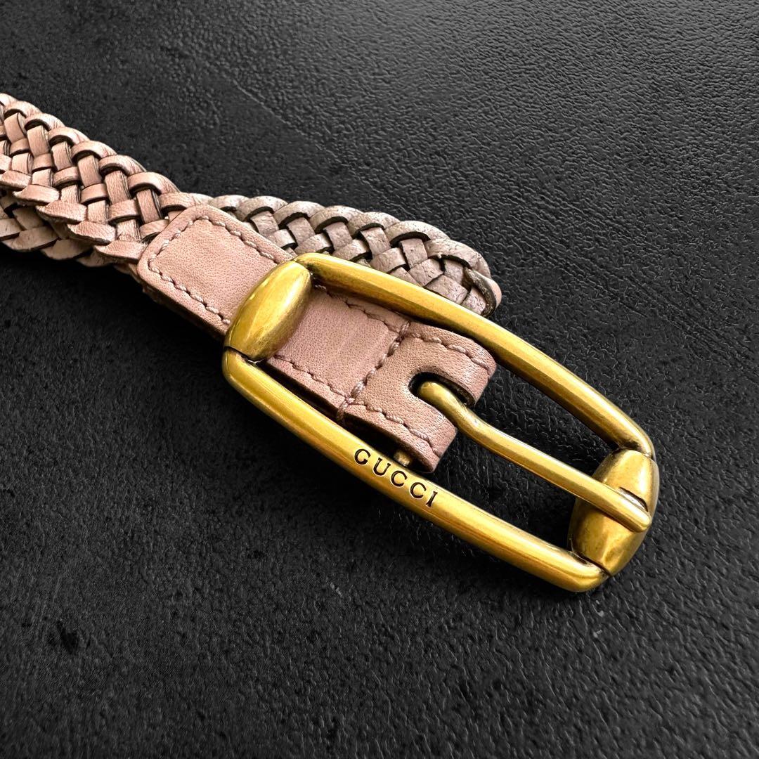 小物 GUCCI Braided leather belt Smoky pink