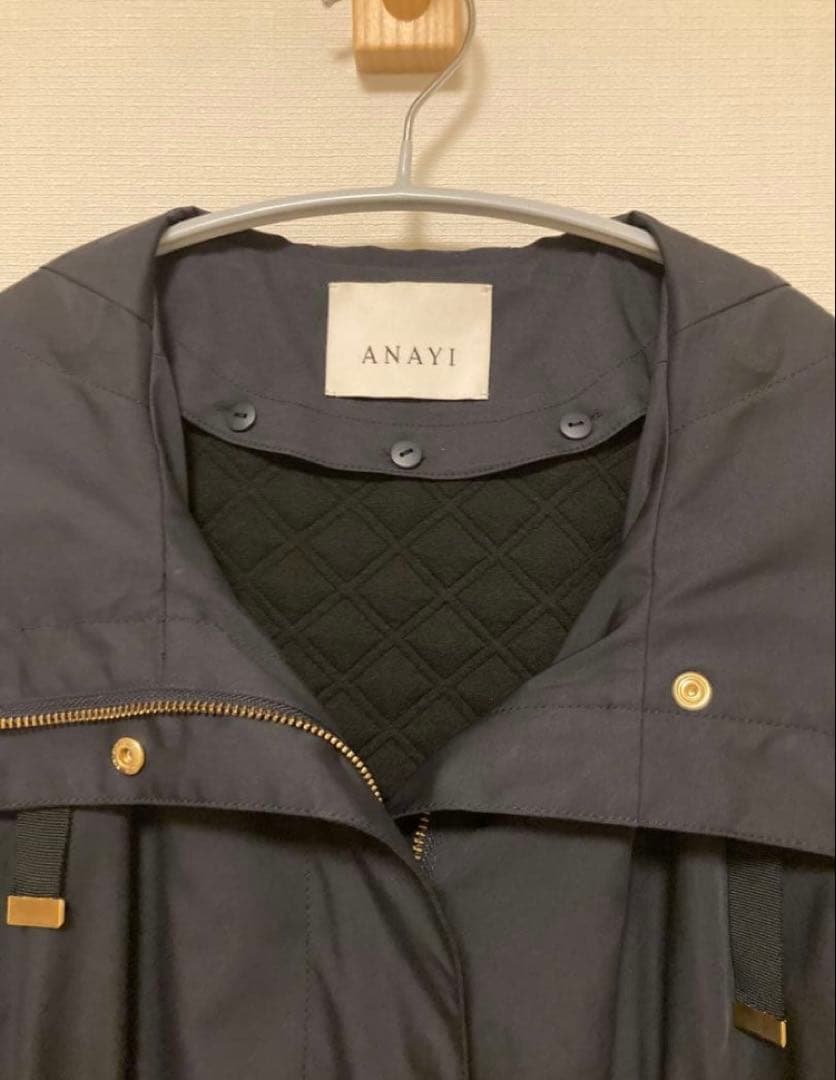 アナイANAYI ブライトツイルライナー付モッズコート　紺ネイビー