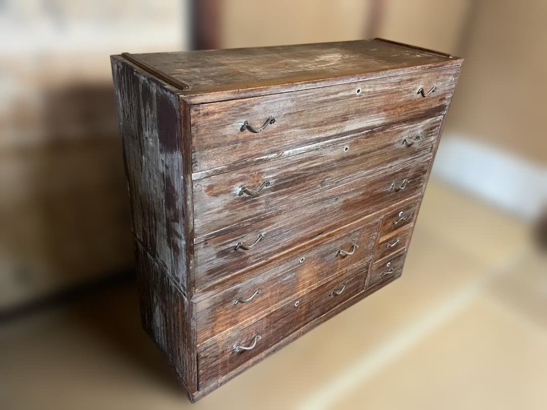 【100年前の嫁入り道具】総桐箪笥 内部極美品 菊金具 アンティーク【送料込】