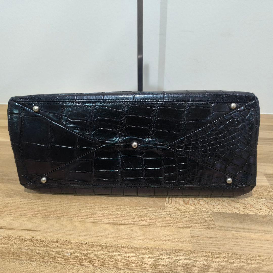 【クロコダイル】JRA認定 ワニ皮 ハンドバッグ クロコダイルレザー 本物 黒