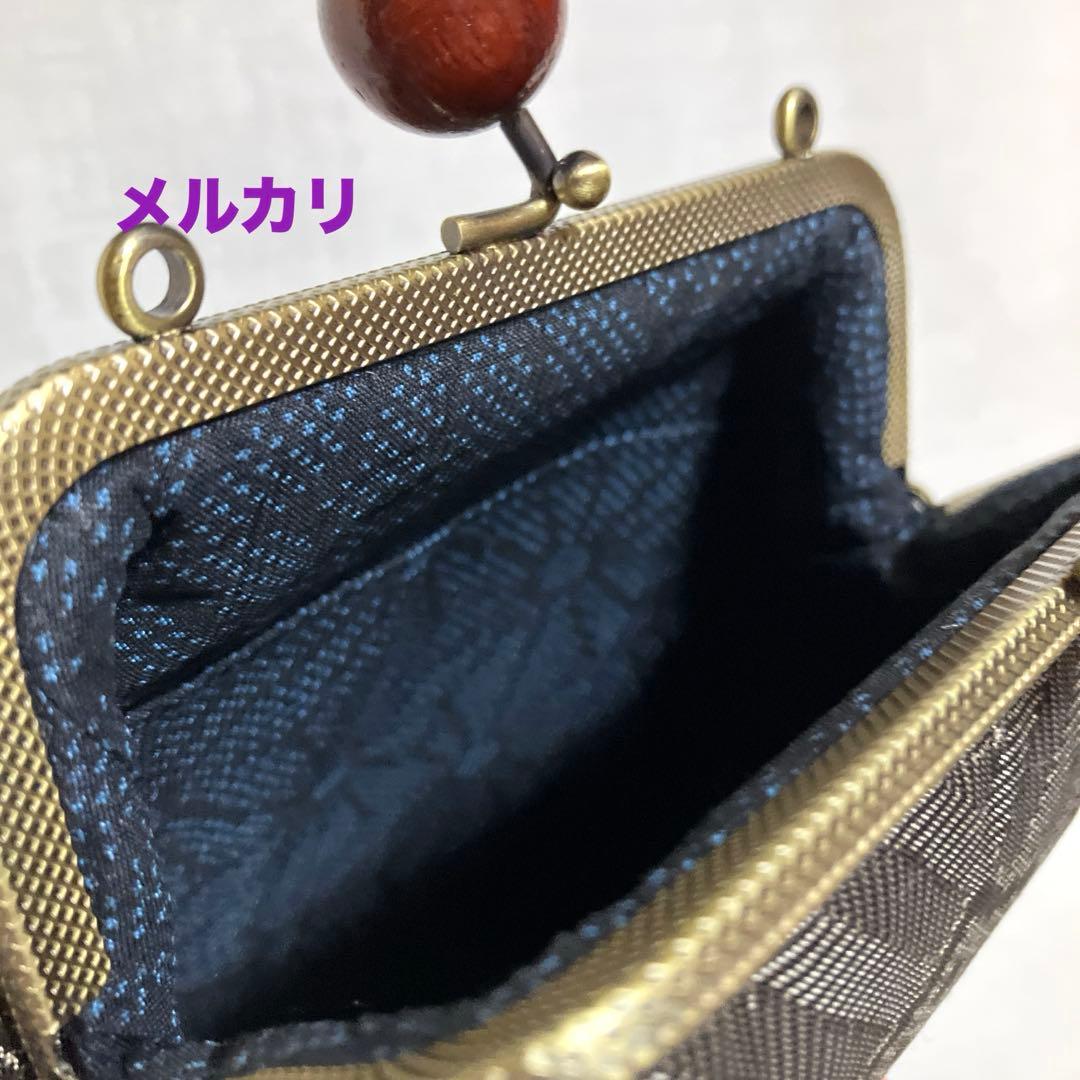 泥大島紬龍郷　秋名バラ８玉　がま口スマホショルダーバッグ　ハンドメイド