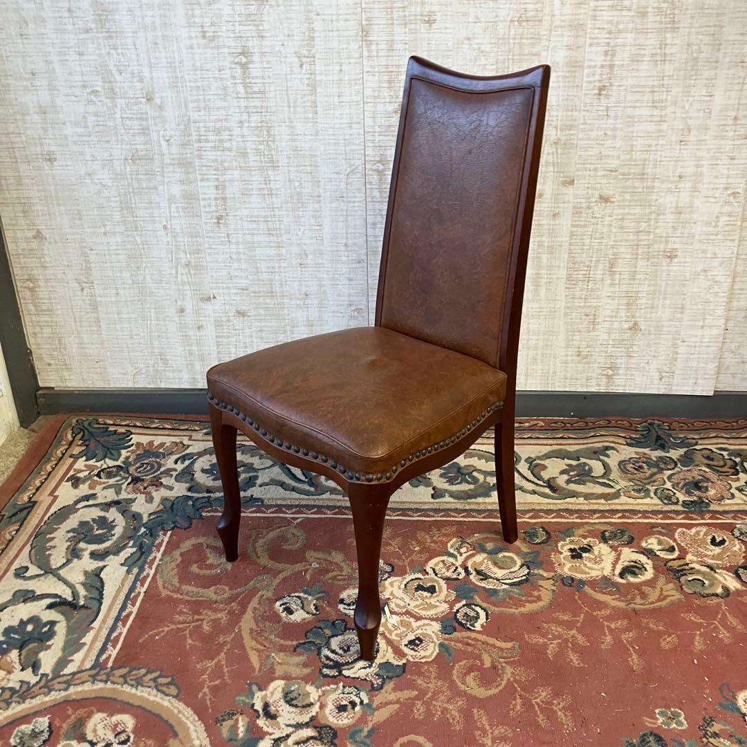 ④北欧レトロ マルニ木工 木製椅子 鋲打ちダイニングチェア ロビーチェア 古家具