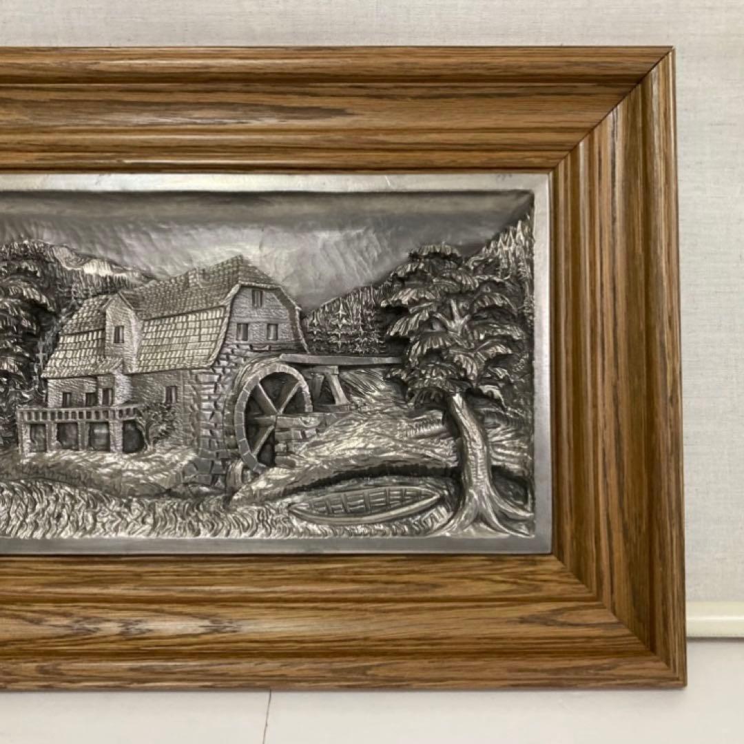 ドイツ 錫 金属 工芸品 彫刻 手作り 額装 レリーフ レトロ ヴィンテージ