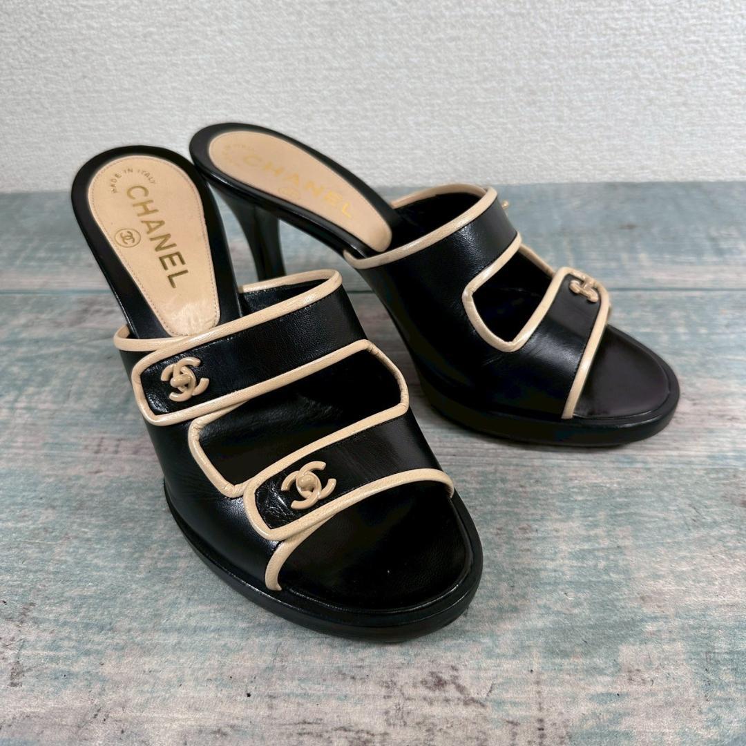 新品仕上げ済 CHANEL ココマーク オールレザー ミュール 37