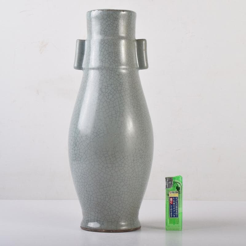 中国　南宋　官窯　青磁　金糸鉄線　貫耳双耳瓶　C　7058A