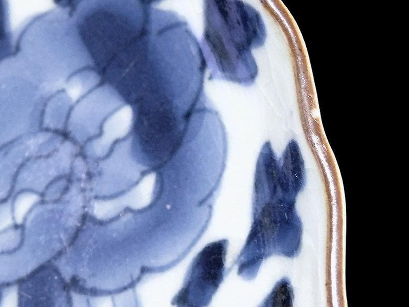 古伊万里　染付　牡丹に牡丹唐草の図　６寸皿　江戸期　F173AS-fbqu