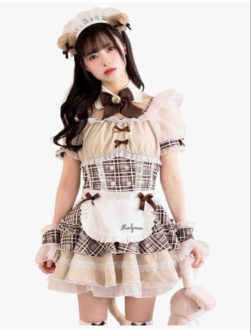 マリームーン ブラウンメイド服チェックコスプレ即発送可能バレンタインコスプレ