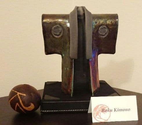 陶芸 作品✤ 楽焼き オブジェ KIMONO　和モダン　インテリア