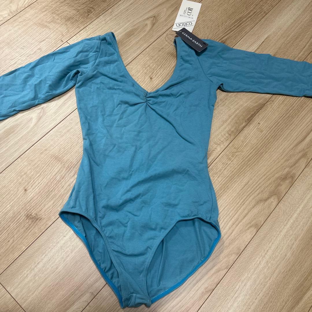 新品　青の長袖Vネックレオタード
