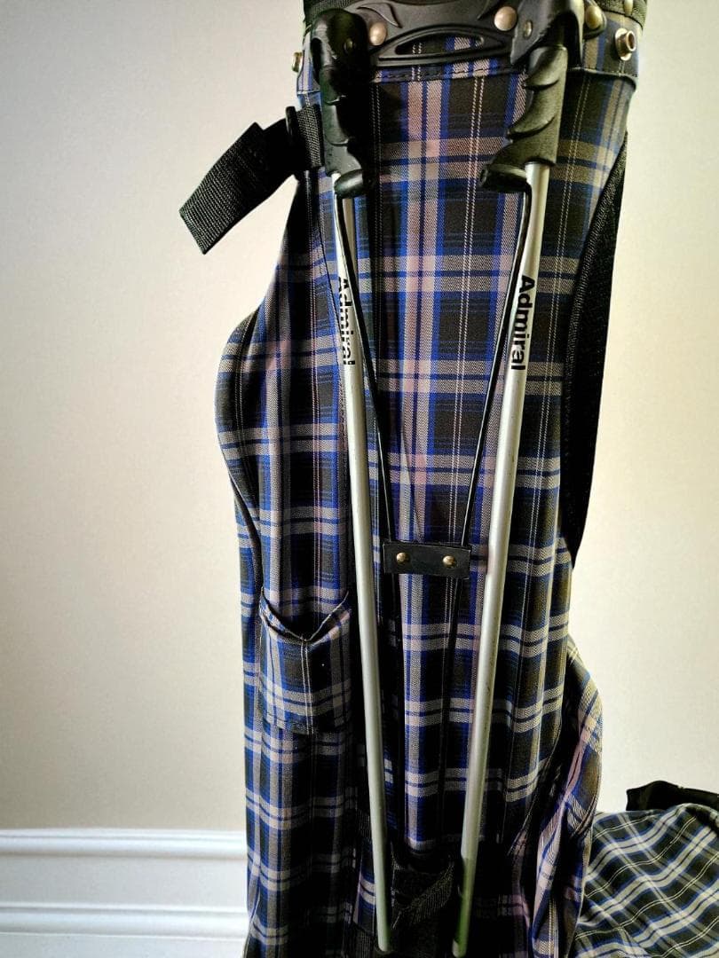 送料無料/美品　Admiral チェック柄スタンド式キャディバッグNAVY