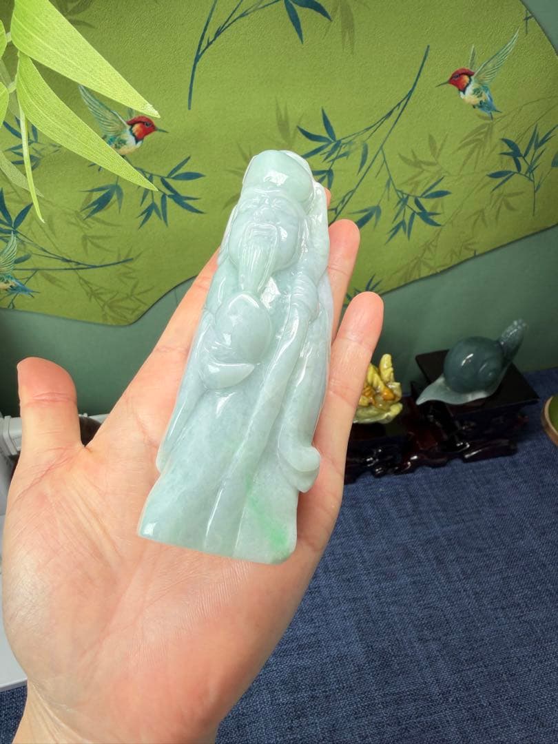 デカイ‼️ミャンマー産本翡翠　翡翠原石の原皮付き、長生きの仙人「寿星公」鑑定書付き