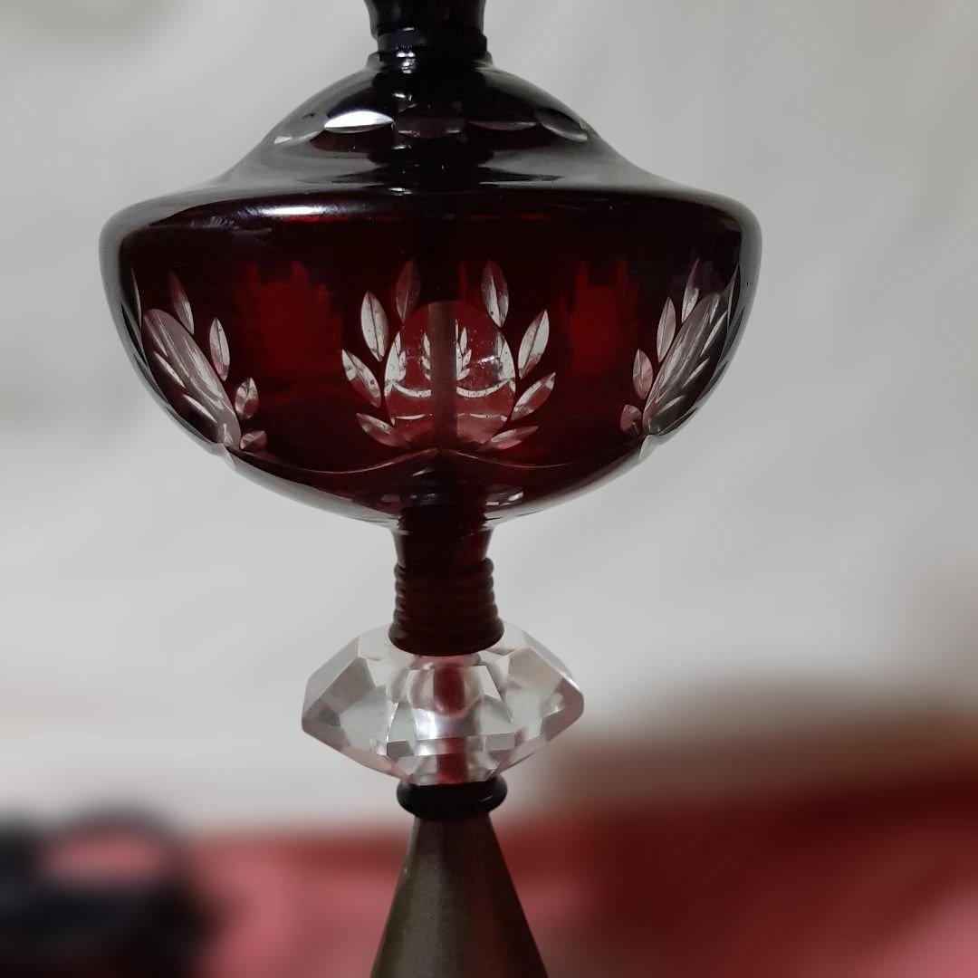 レトロ◆江戸切子硝子ランプ◆オイルランプ型ステンドグラス