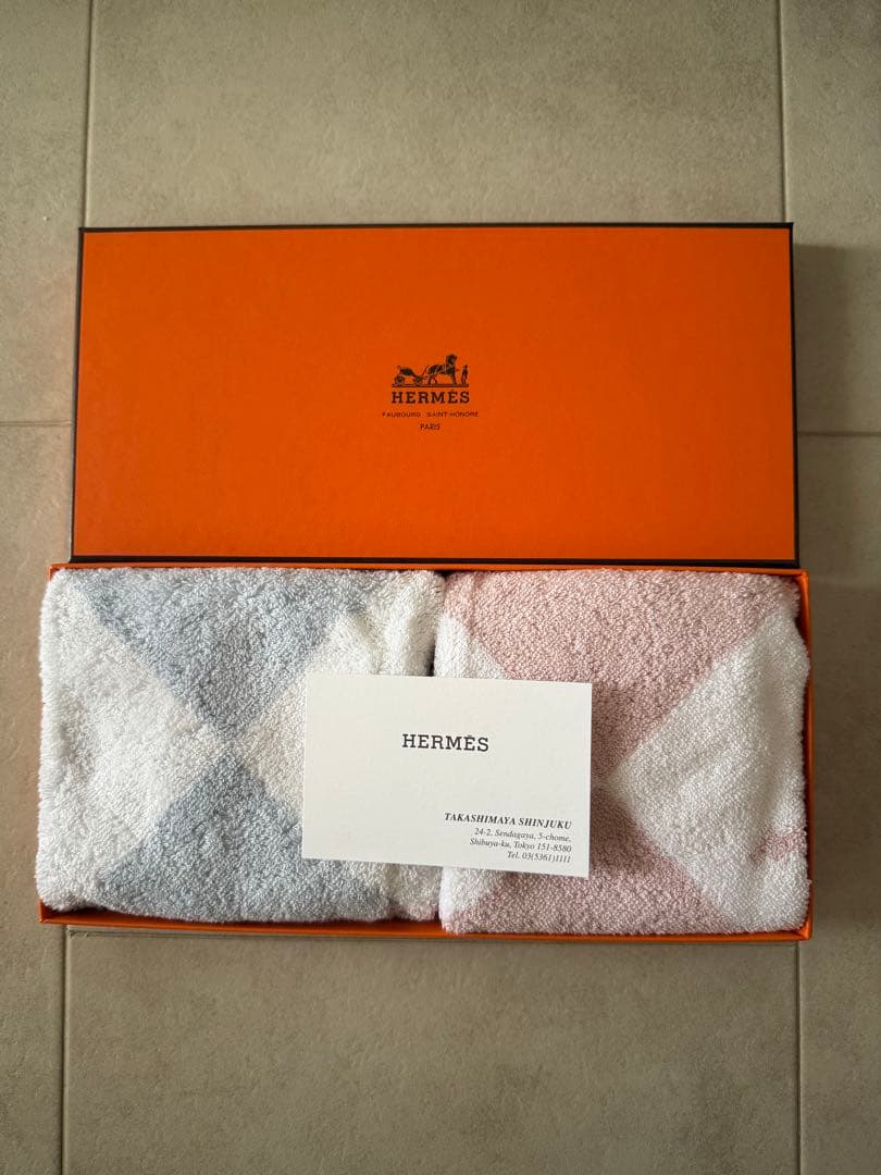 箱無し』未使用⭐︎HERMES ハンカチタオル2枚セット 動物柄 ピンク ブルー