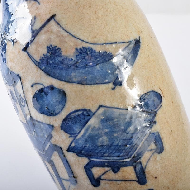 中国　成化年製　青花　花瓶文　貼梅双耳瓶　D　R7889