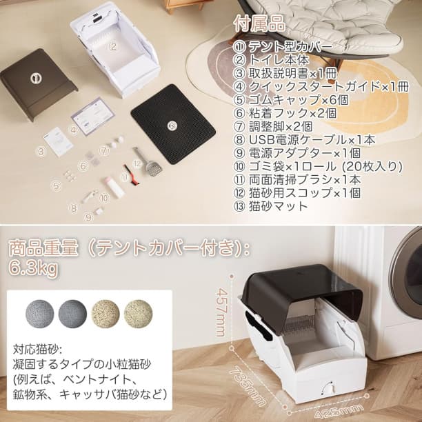 猫のトイレ 全自動 静音設計 自動清掃 屋根付き 猫砂飛散防止 臭わない