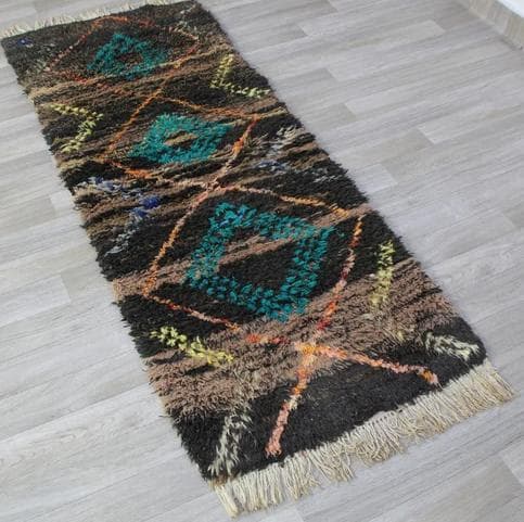 モロッコ ヴィンテージラグ141 レア ブラウン ターコイズ オレンジ イエロー