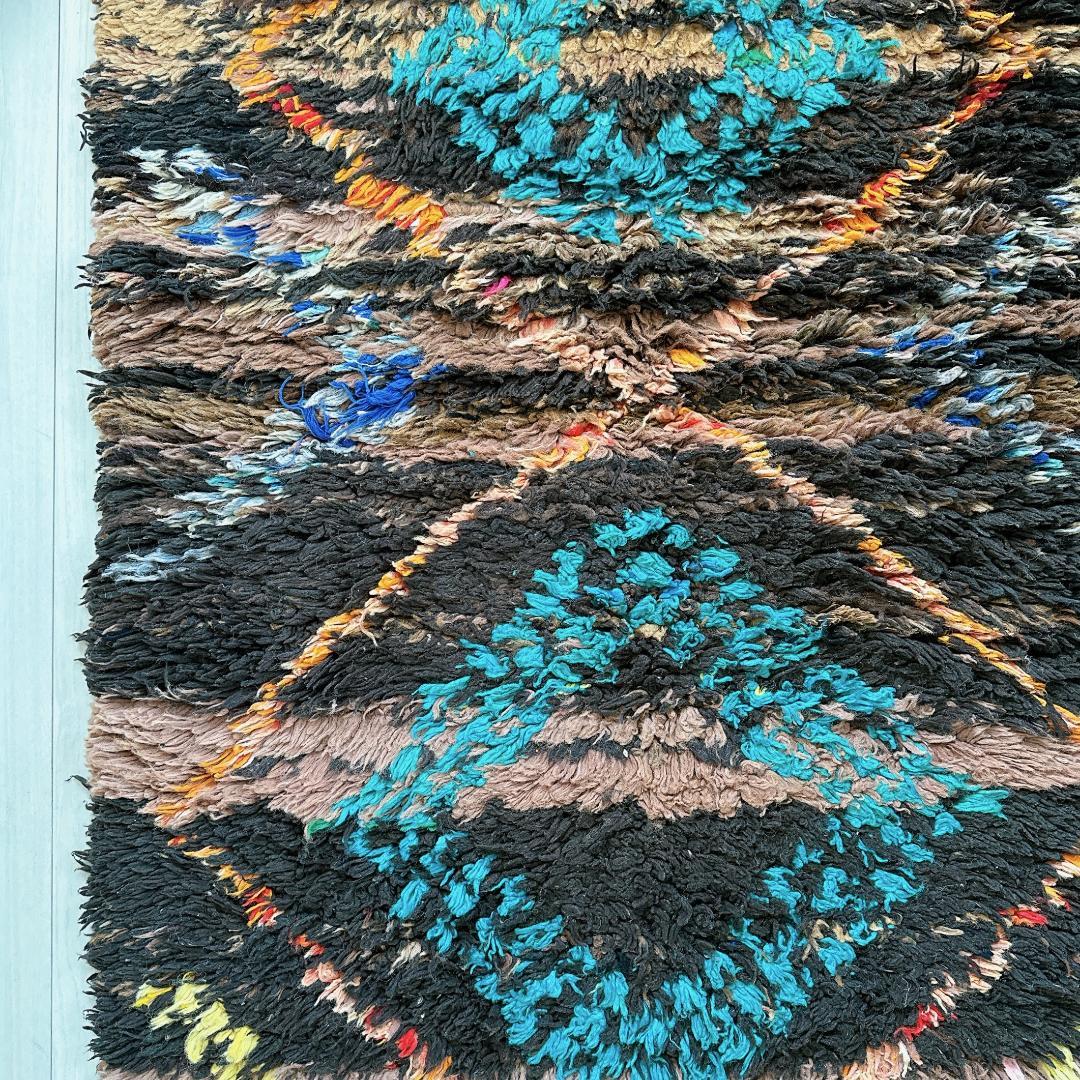 モロッコ ヴィンテージラグ141 レア ブラウン ターコイズ オレンジ イエロー