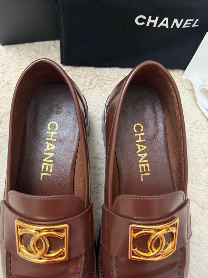 値下！シャネルCHANELブラウン美品ローファー37.5サイズ