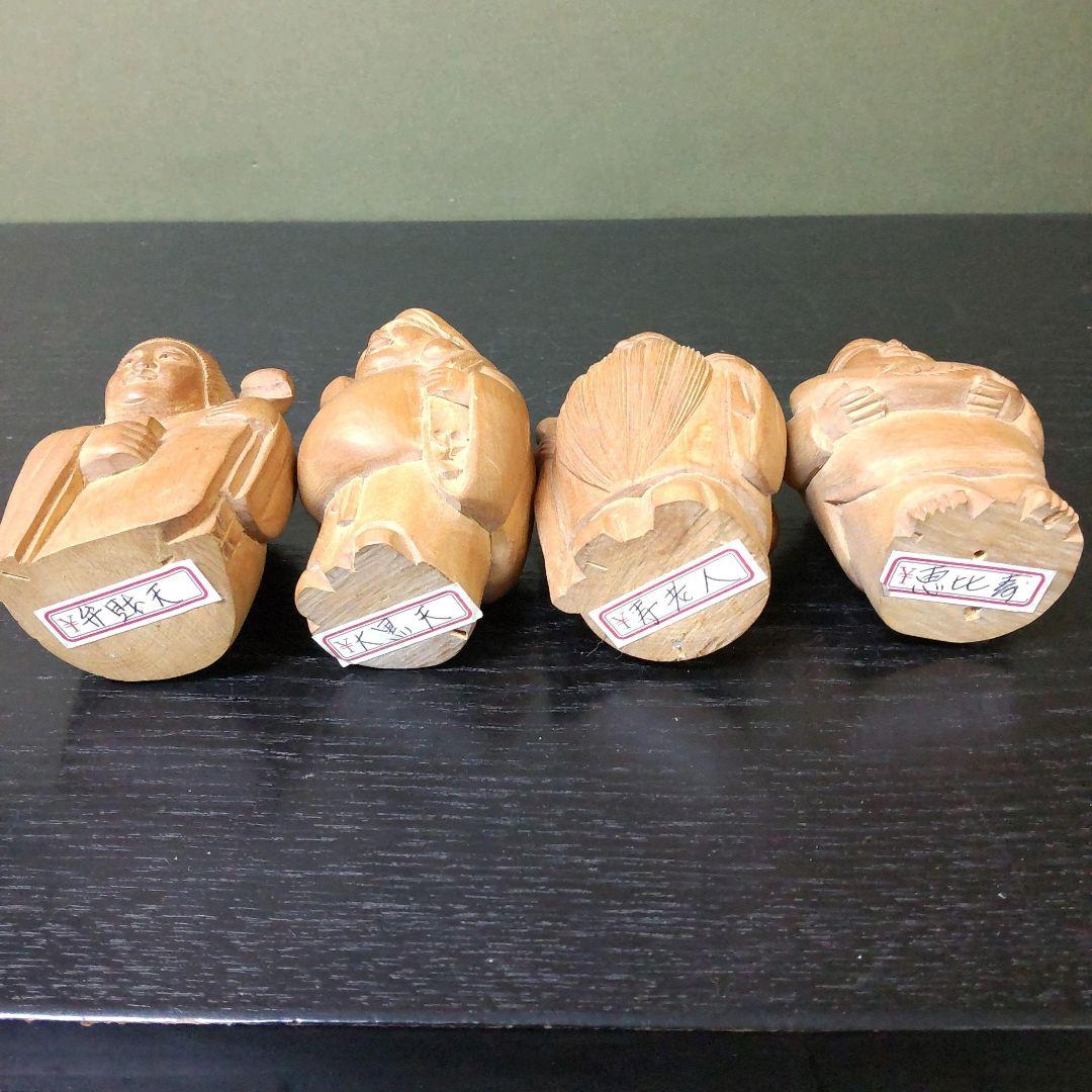 (757)✿中国産★黄楊木彫七福神置き物★