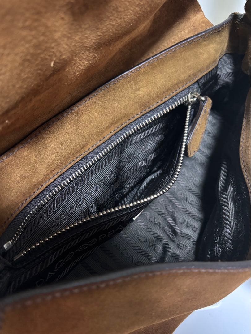 PRADA プラダ スウェード ワンハンドルバッグ ハンドバッグ ブラウン