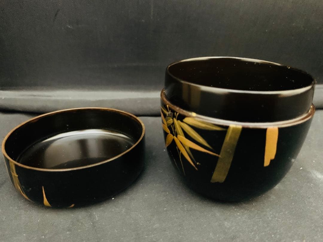 加賀蒔絵　鈴村清斎　笹に短冊蒔絵　長棗　共箱付き