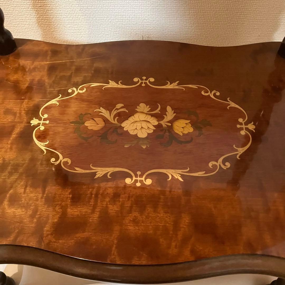 イタリア製 花柄 木製コンソールテーブル サイドテーブル
