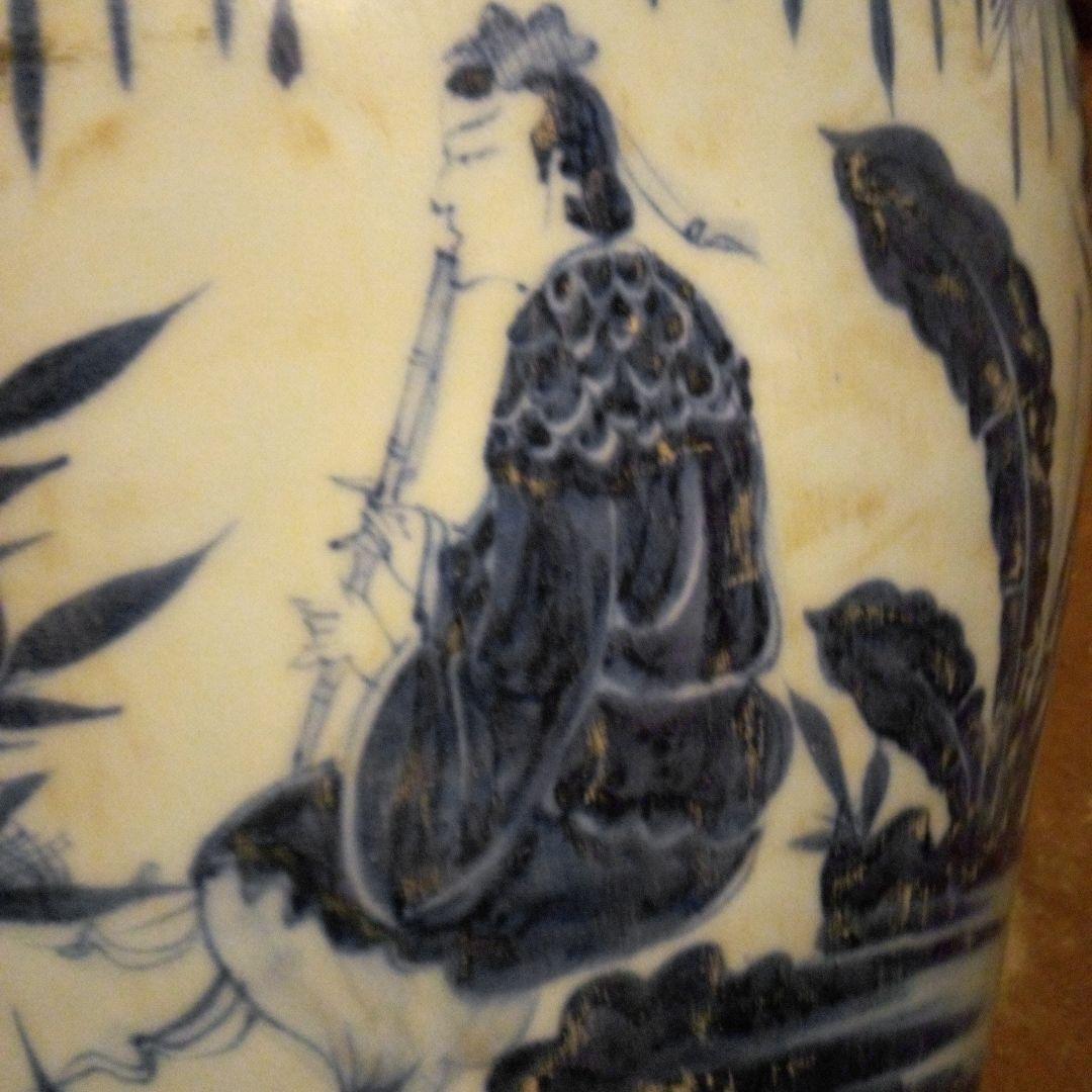 中国陶磁器　元染付　 人物長大壺