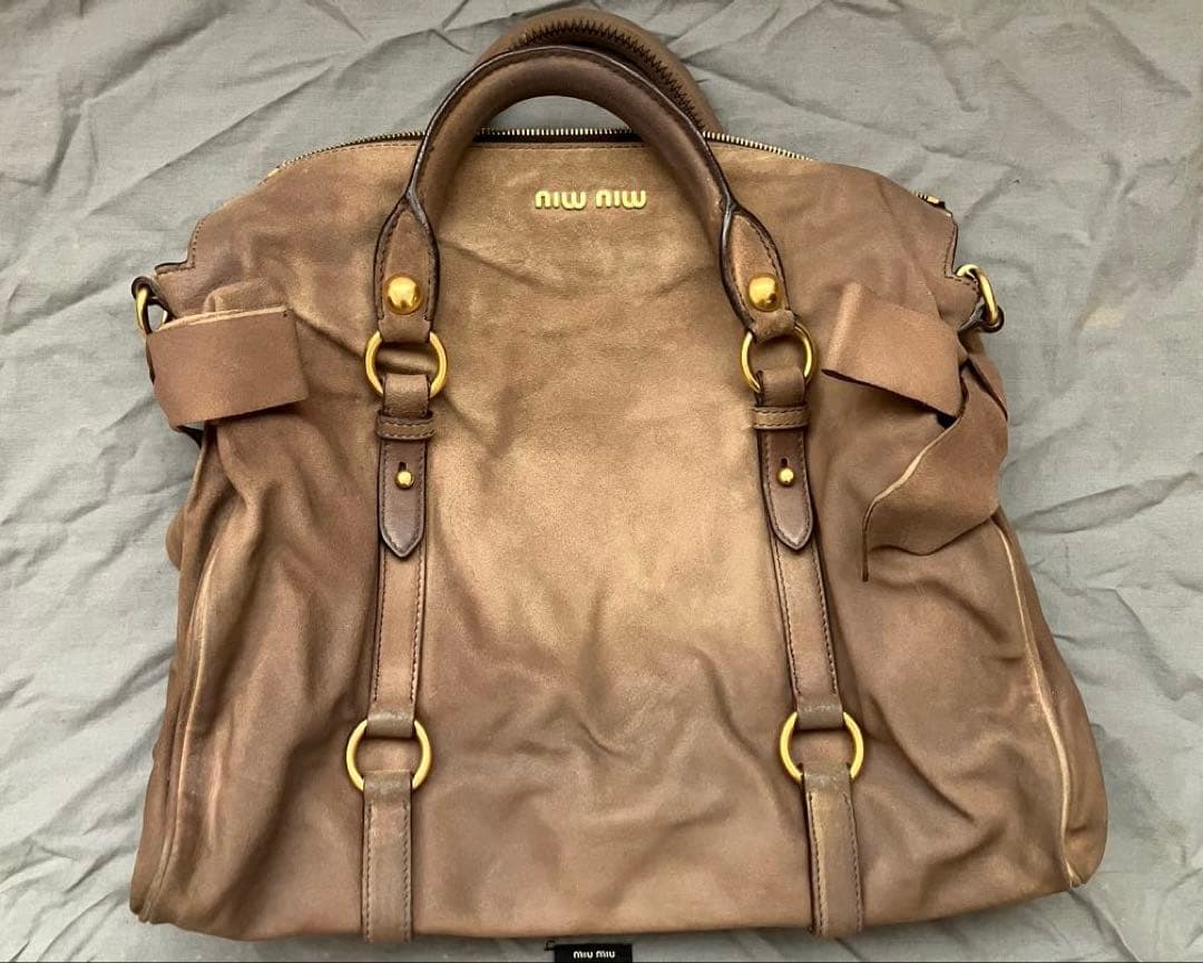 MIUMIU ミュウミュウ リボン レザー ショルダーバッグ 2way ヌバック