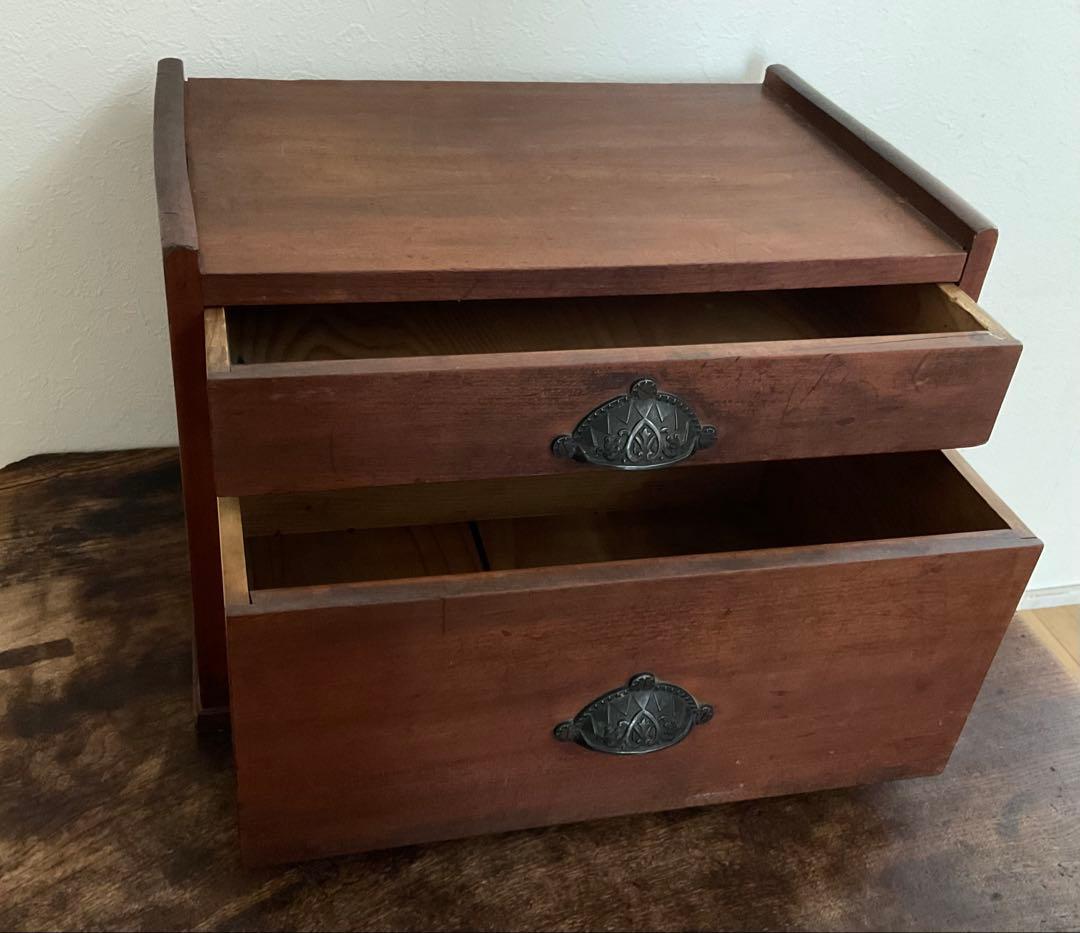 小箪笥　貝殻取っ手　シェル取手　2段　小引出し　古家具　古道具